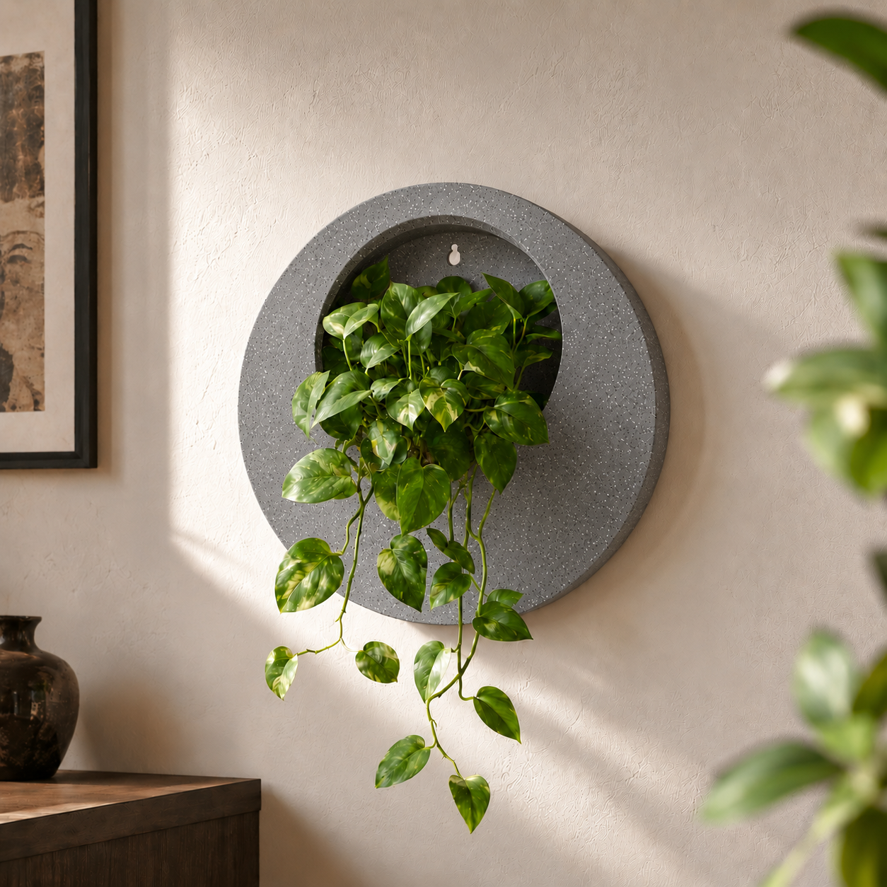 Full Moon Wall Mount Planter Greystone