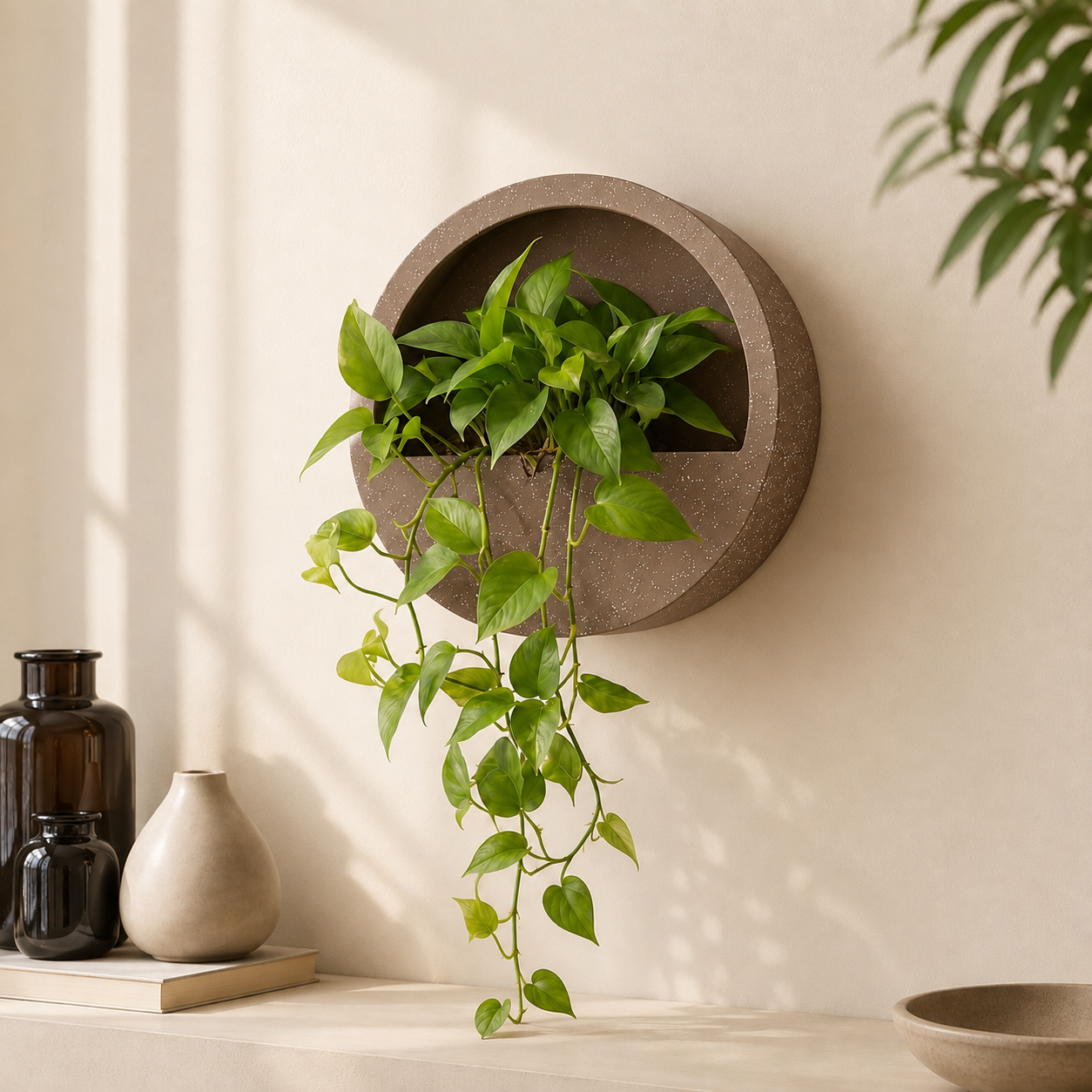 Half Moon Wall Mount Planter - Coffeestone
