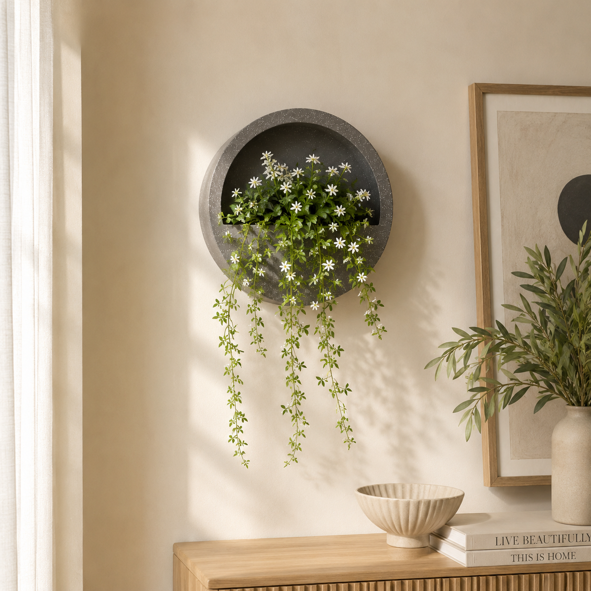 Half Moon Wall Mount Planter__Greystone