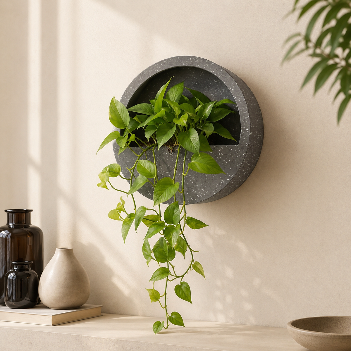 Half Moon Wall Mount Planter__Greystone