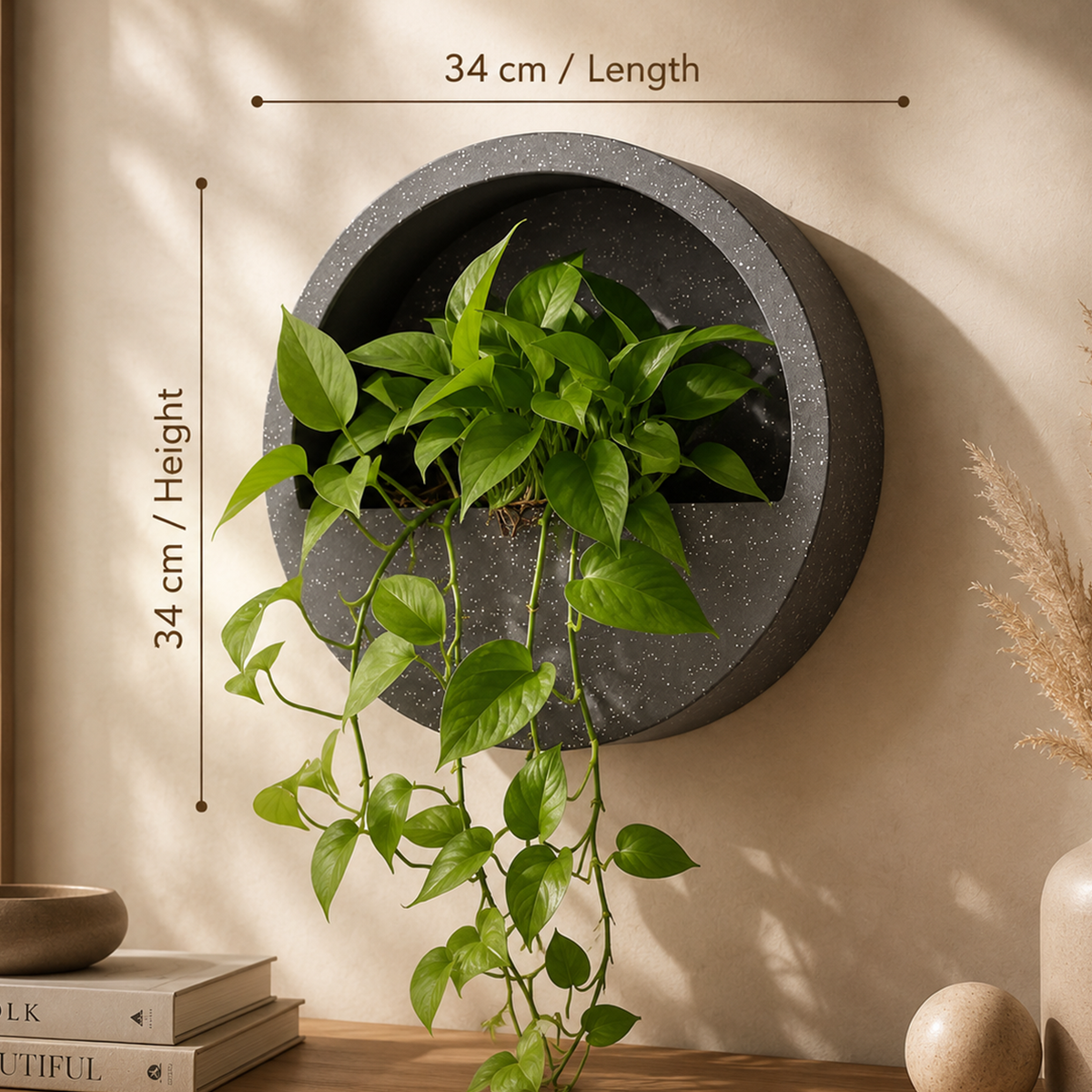 Half Moon Wall Mount Planter - Greystone